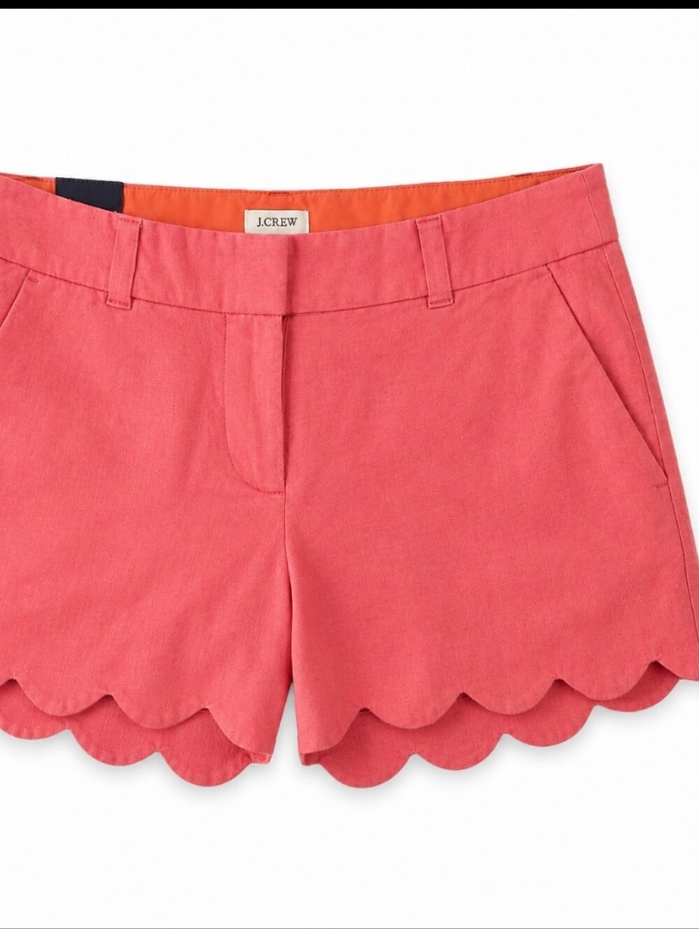 J.Crew Linen Cotton Scalloped Hem Shorts Coral Pink Size 2